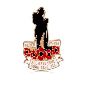 Remembrance Day Enamel Metal Pin, Long Pin Back, Never Forget All Gave Some.